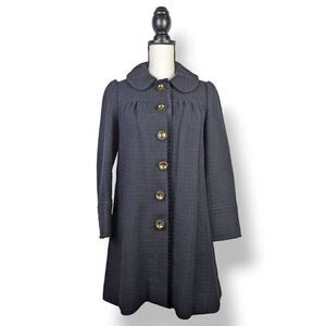 Juicy Couture Women's Black Wool Peacoat Single-Breasted Collared Neckline Trenc